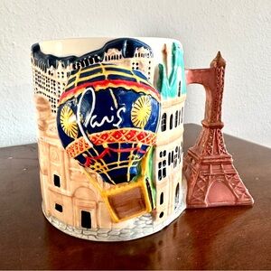 Paris Las Vegas Ceramic Mug With 3D Eiffel Tower Handle • Handpainted